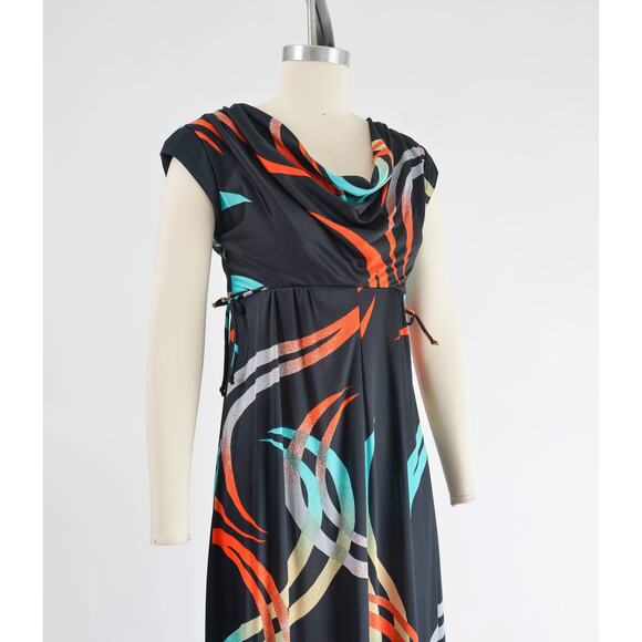 Vintage Black Maxi Dress with Red and Blue Accents - Picture 3 of 9